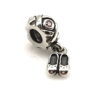 Pandora Sterling Silver Pink CZ Ballet Dancer Slippers Flats Shoes Dangle Charm